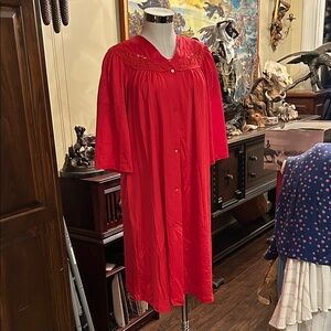 Vintage Shadowline Sz M Red Women's Midi Nightgown & Robe Set